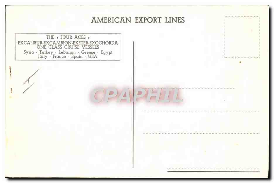 CPA Bateau Paquebot The Four Aces Excalibur Exeter Exochorda  — Verso
