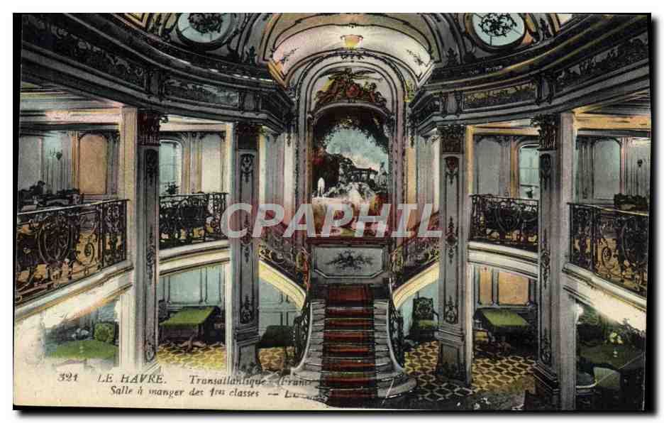 CPA Bateau Paquebot le Havre Transatlantique France Salle a manger des 1eres classes