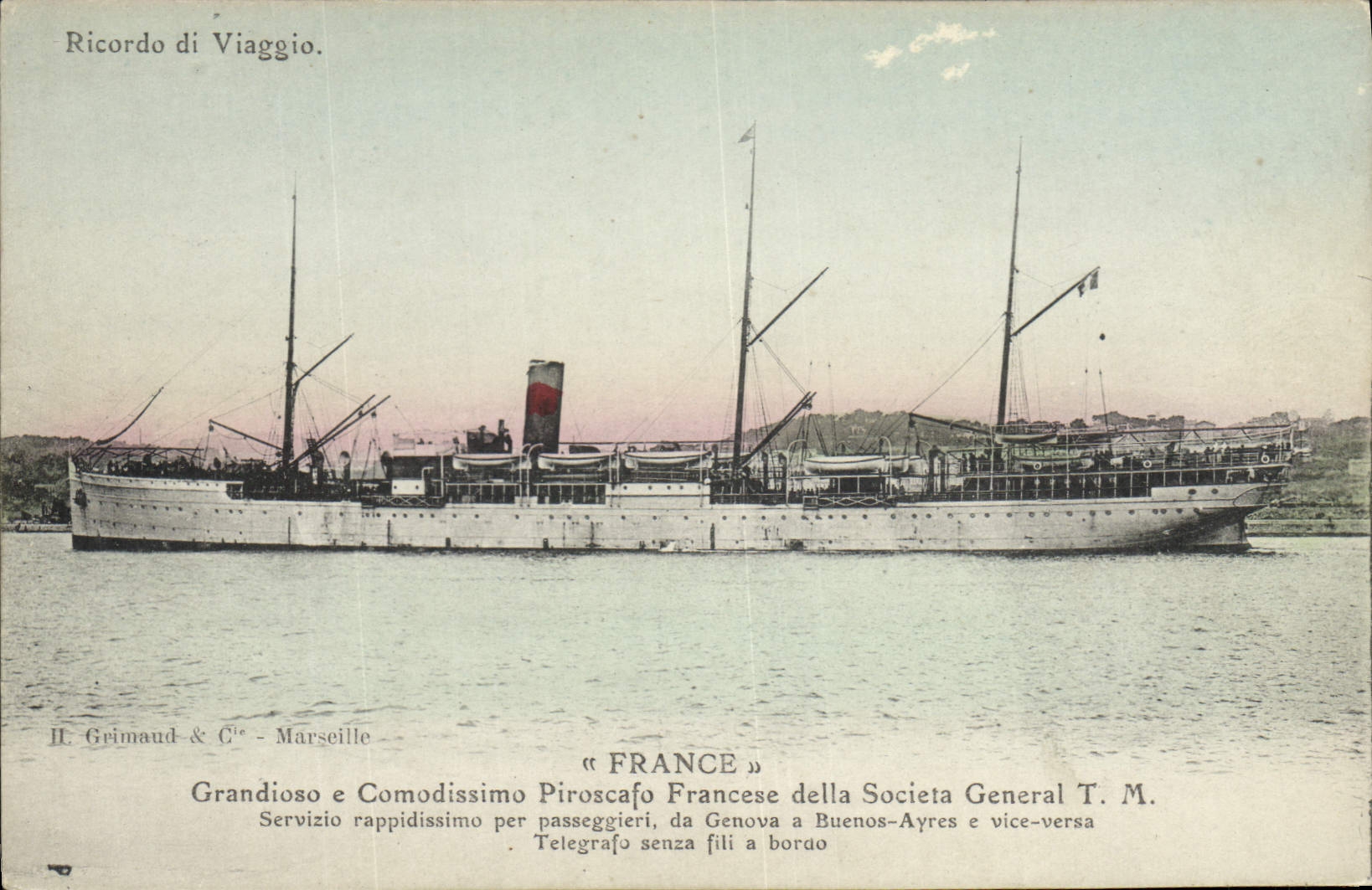 Piroscaph « France » — service passager Genova-Buenos Aires — II. Grimaud & Cie - Marseille