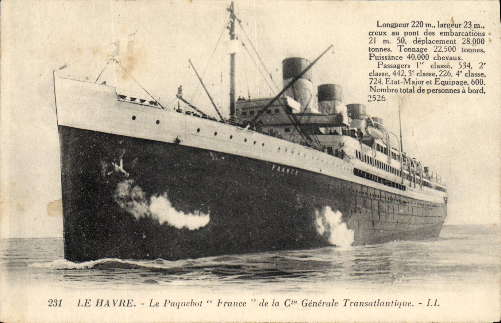 Le Havre - Le paquebot "France" de la Cie Générale Transatlantique — LL, n° 231