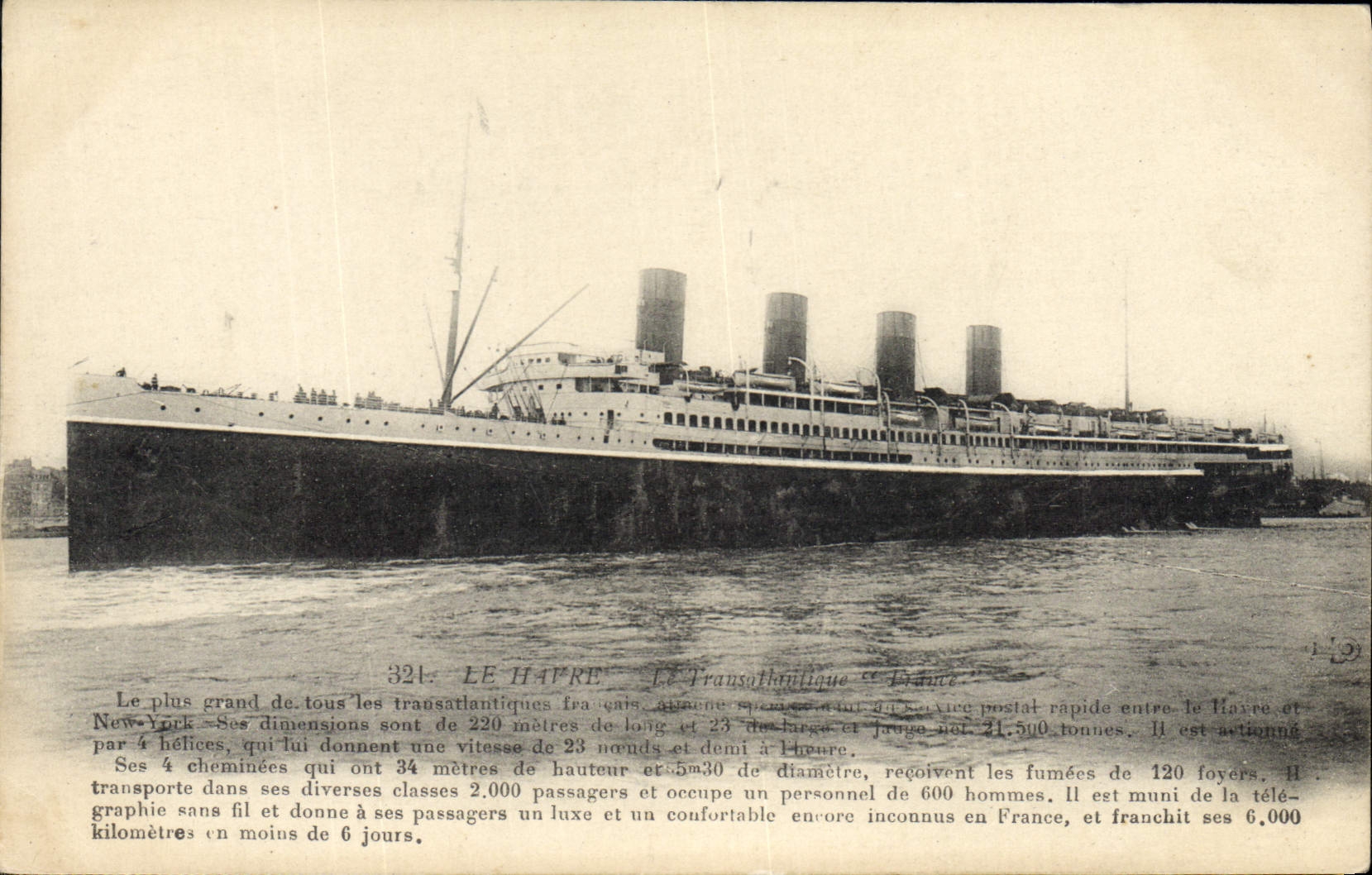 Le Havre — Le Transatlantique « France » — Éditeur : CPAPHIL, n° 321