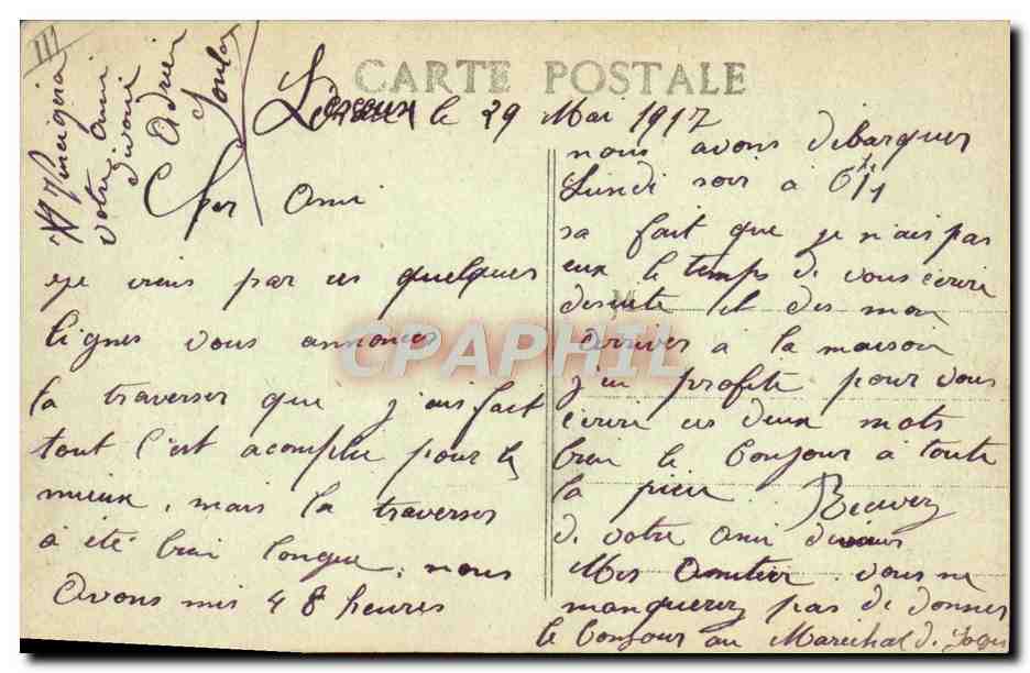 S.S. FÉLIX TOUACHE — Paquebot Français de la Cie de Navigation Mixte chassant un sous-marin par grosse mer — éditeur non visible — Verso