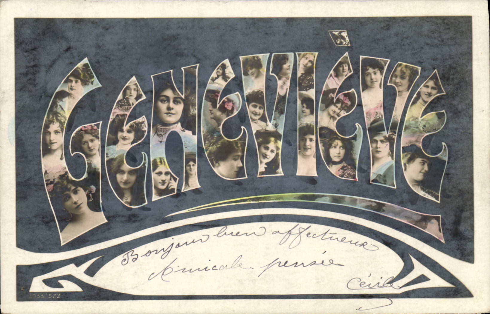 Geneviève — Carte postale décorative avec portraits féminins — Éditeur Céiba, n° 522