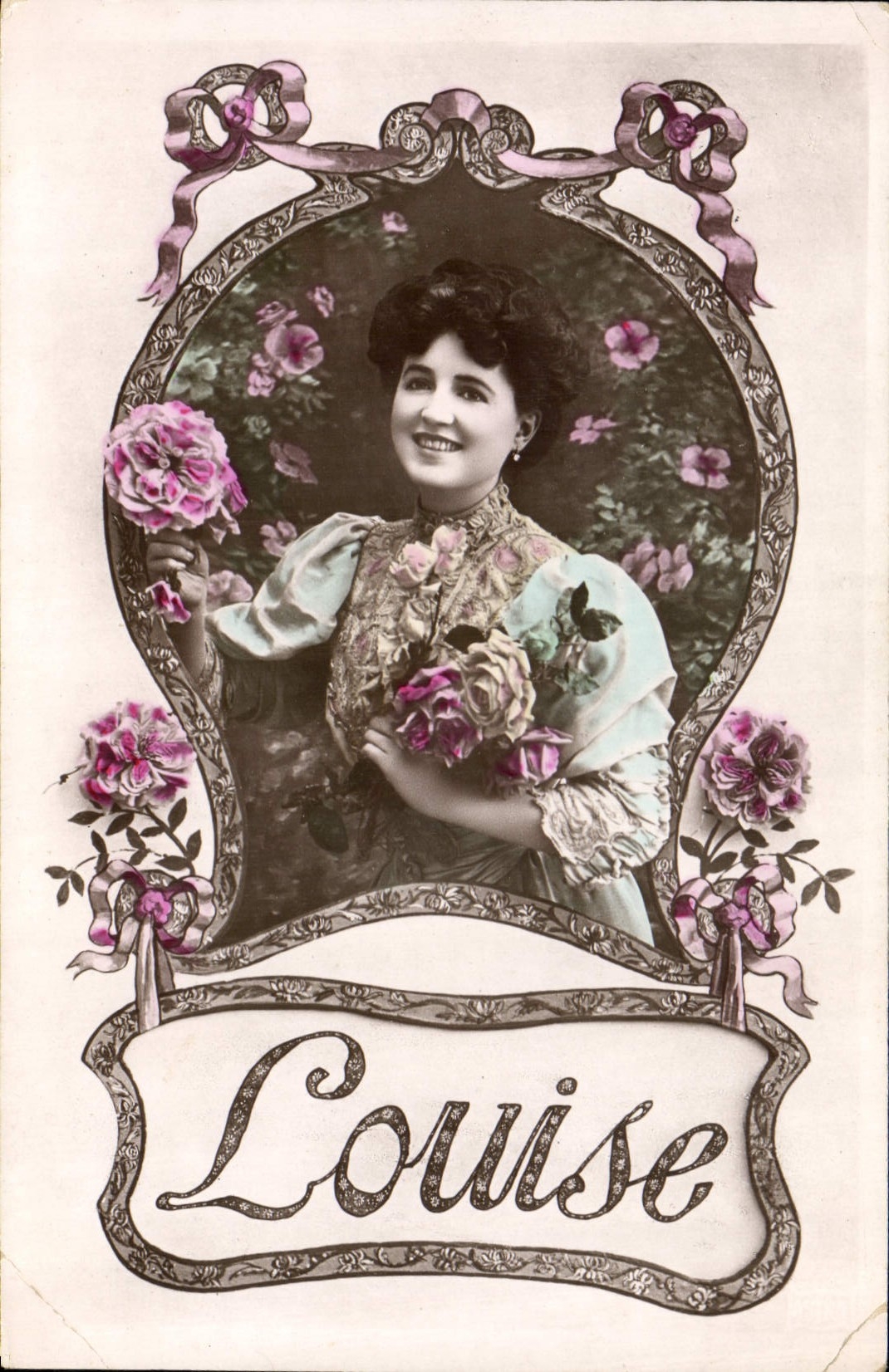 Louise — Portrait féminin avec roses — Carte postale française