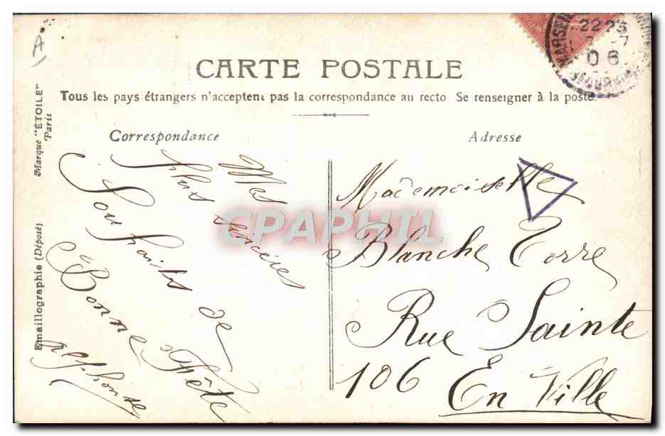 Blanche — Carte postale décorative — Marque 'ÉTOILE' Paris — Verso