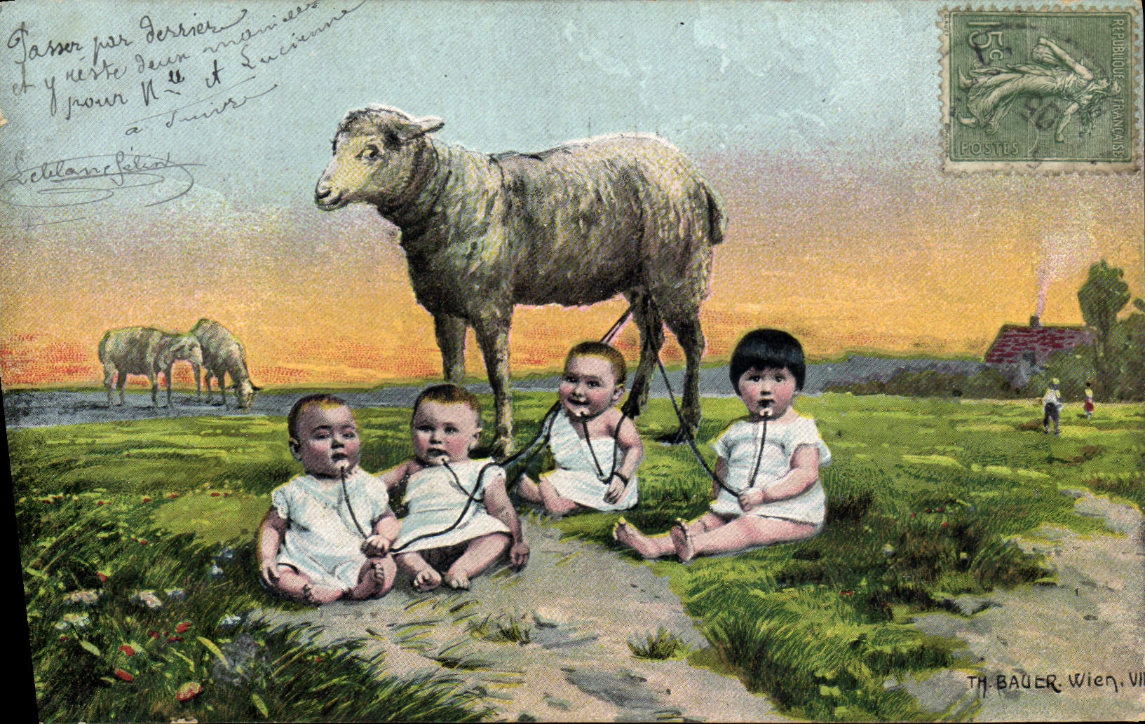 CPA Fantaisie Enfant Bebe Lait Mouton