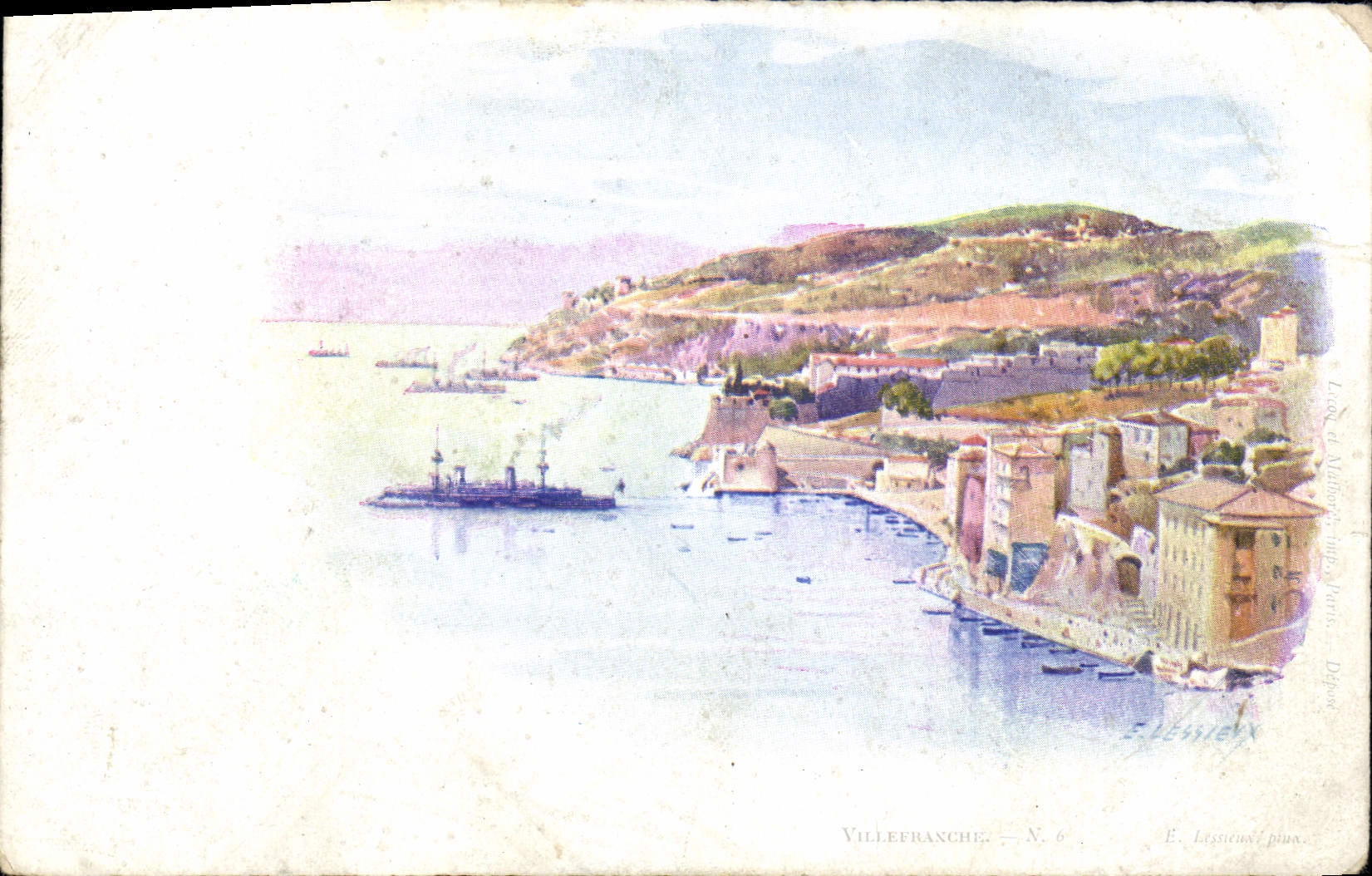 Villefranche — vue du port avec navire — E. Lessieux, N. 6
