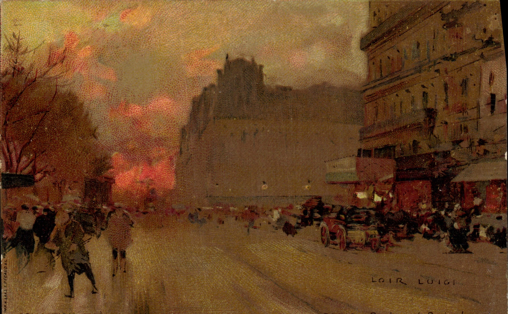 Vue de rue animée — ciel coloré au crépuscule — Loir Luigi