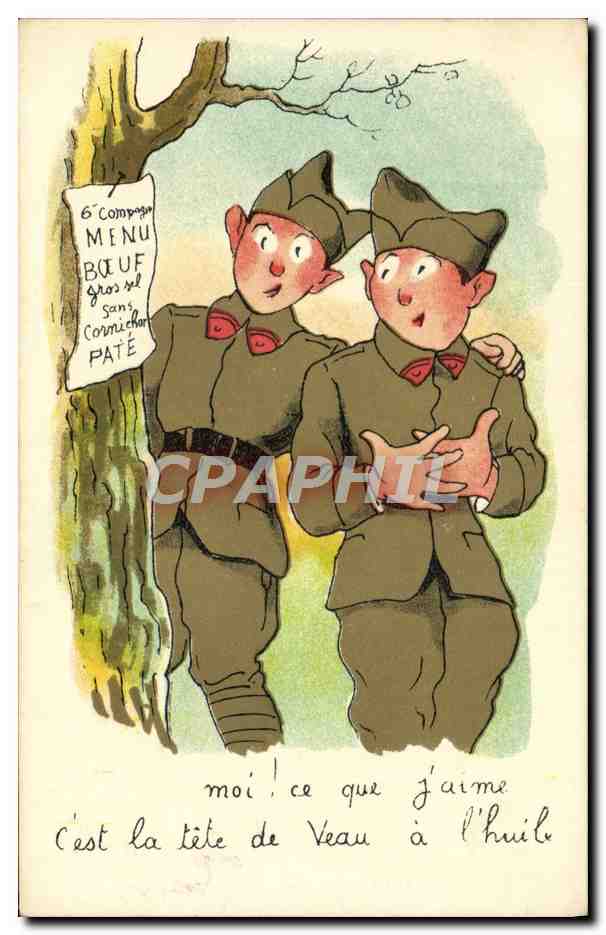 Deux soldats — plaisanterie sur le menu — éditeur S.P. Paris