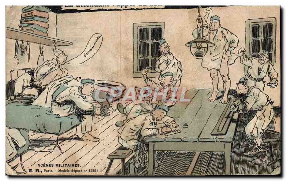 CPA Fantaisie Militaria En attendant l'appel du soir