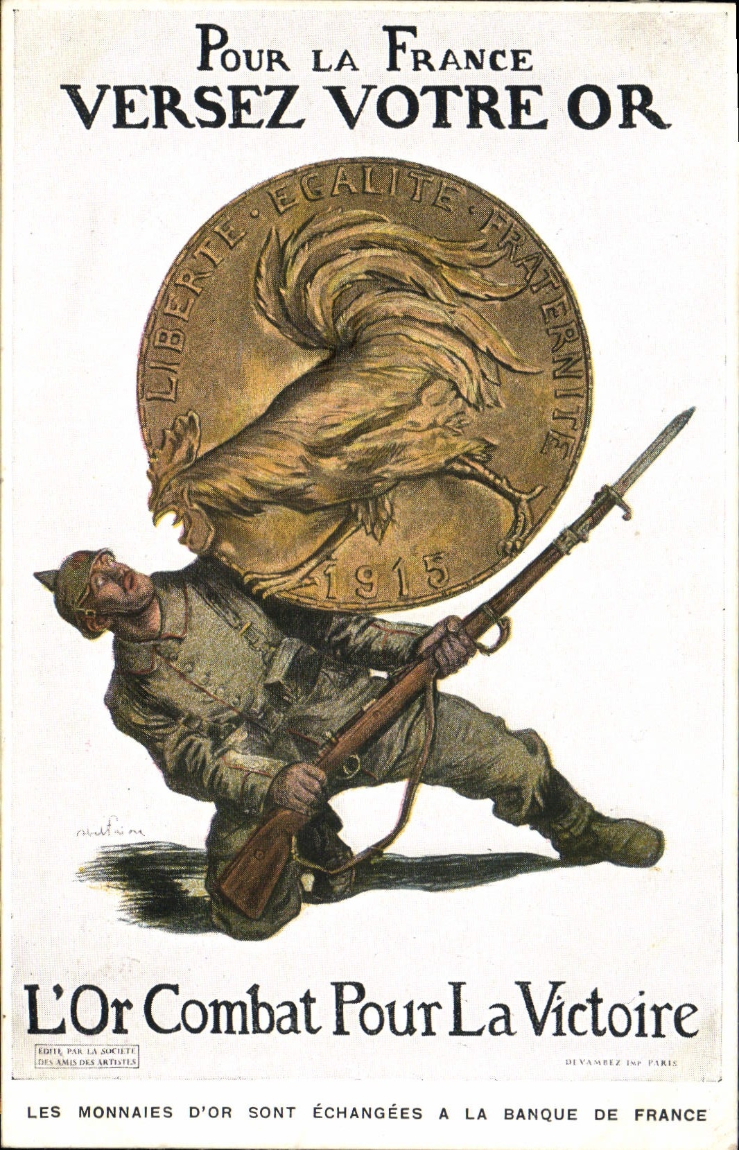 CPA Fantaisie Militaria Pour la France Versez votre Or Coq