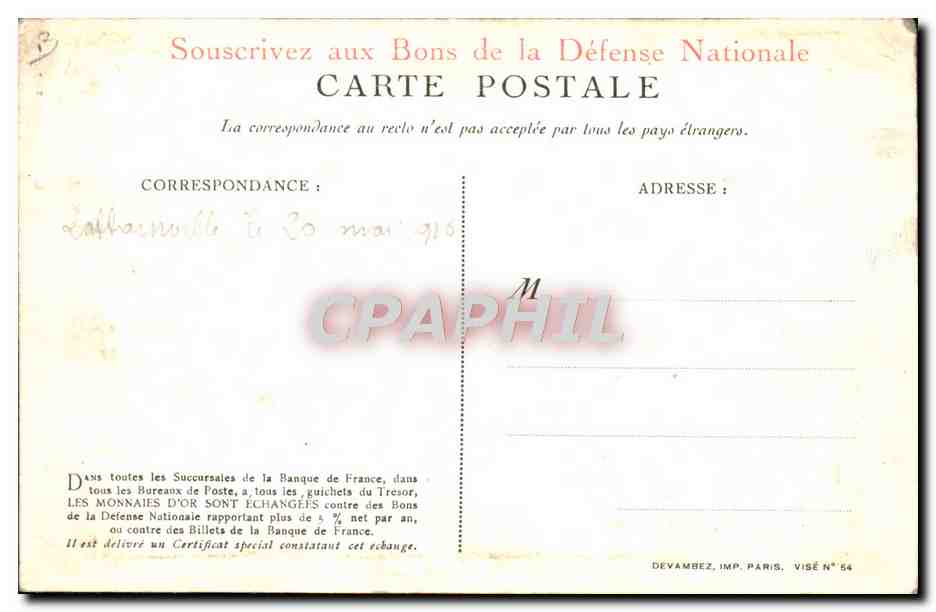 CPA Fantaisie Militaria Pour la France Versez votre Or Coq — Rückseite