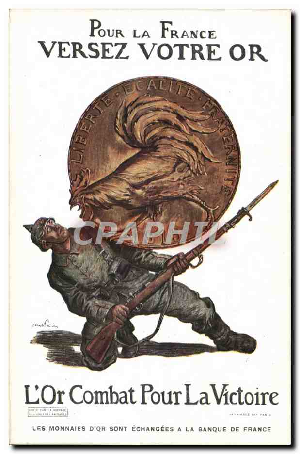 CPA Fantaisie Militaria Pour la France Versez votre Or Coq