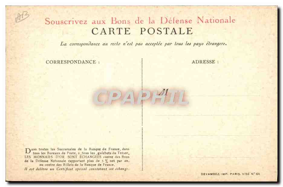 CPA Fantaisie Militaria Pour la France Versez votre Or Coq — Rückseite