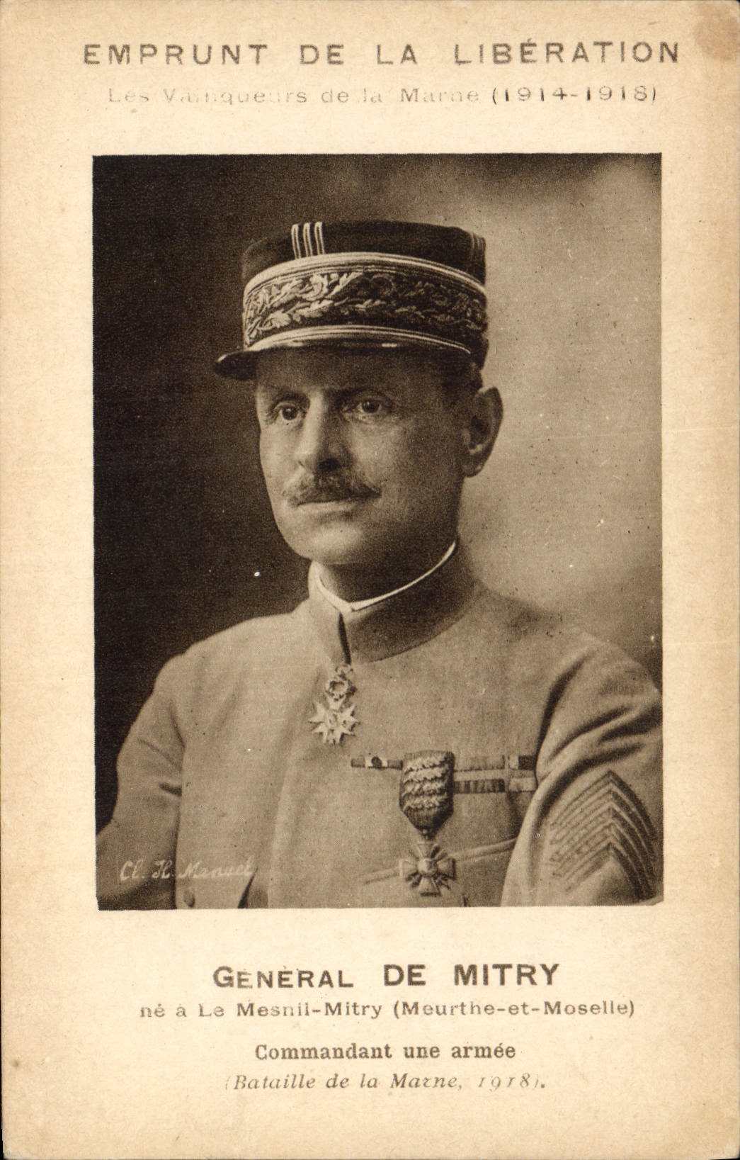 CPA Fantaisie Militaria Emprunt de la Liberation Vainqueurs de la Marne General de Mitry Le Mesnil-Mitry