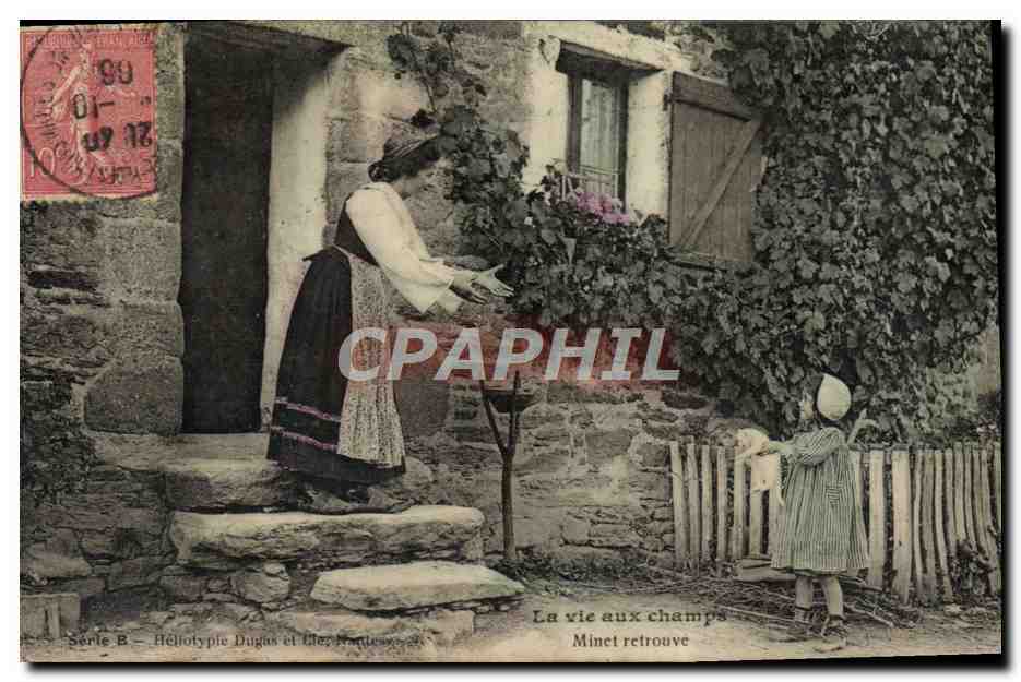 CPA Foklore La vie aux champs Enfant Minet retrouve Chat chaton 