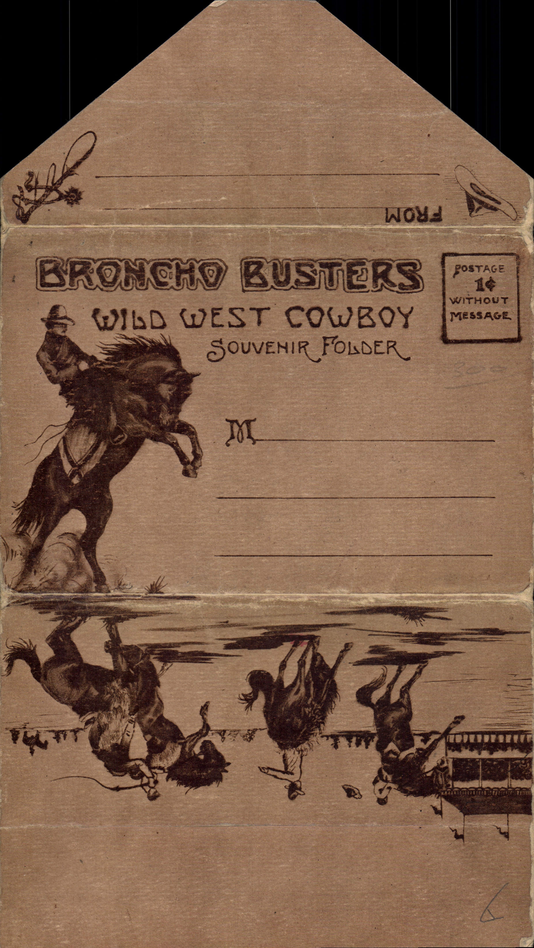 Pochette CPA Far West Cow Boy Indiens Broncho Busters Wild West cowboy Cheval