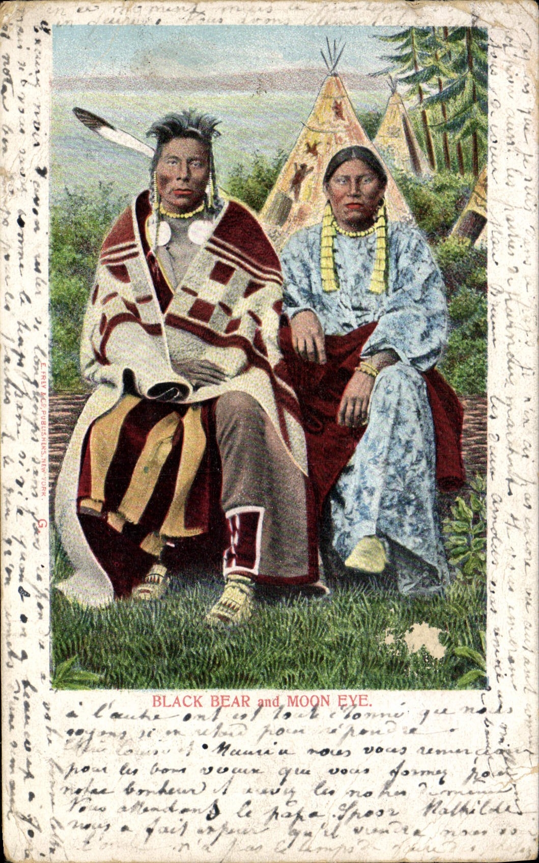 CPA Far West Cow Boy Indiens Black Bear and moon Eve Ours
