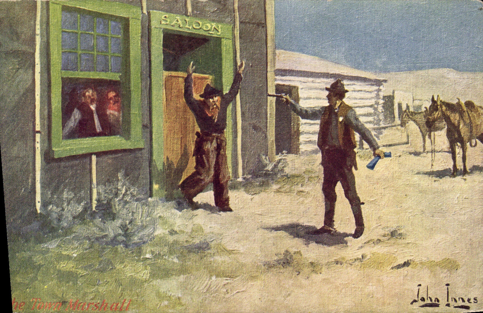 CPA Far West Cow Boy Indiens The town Marshall