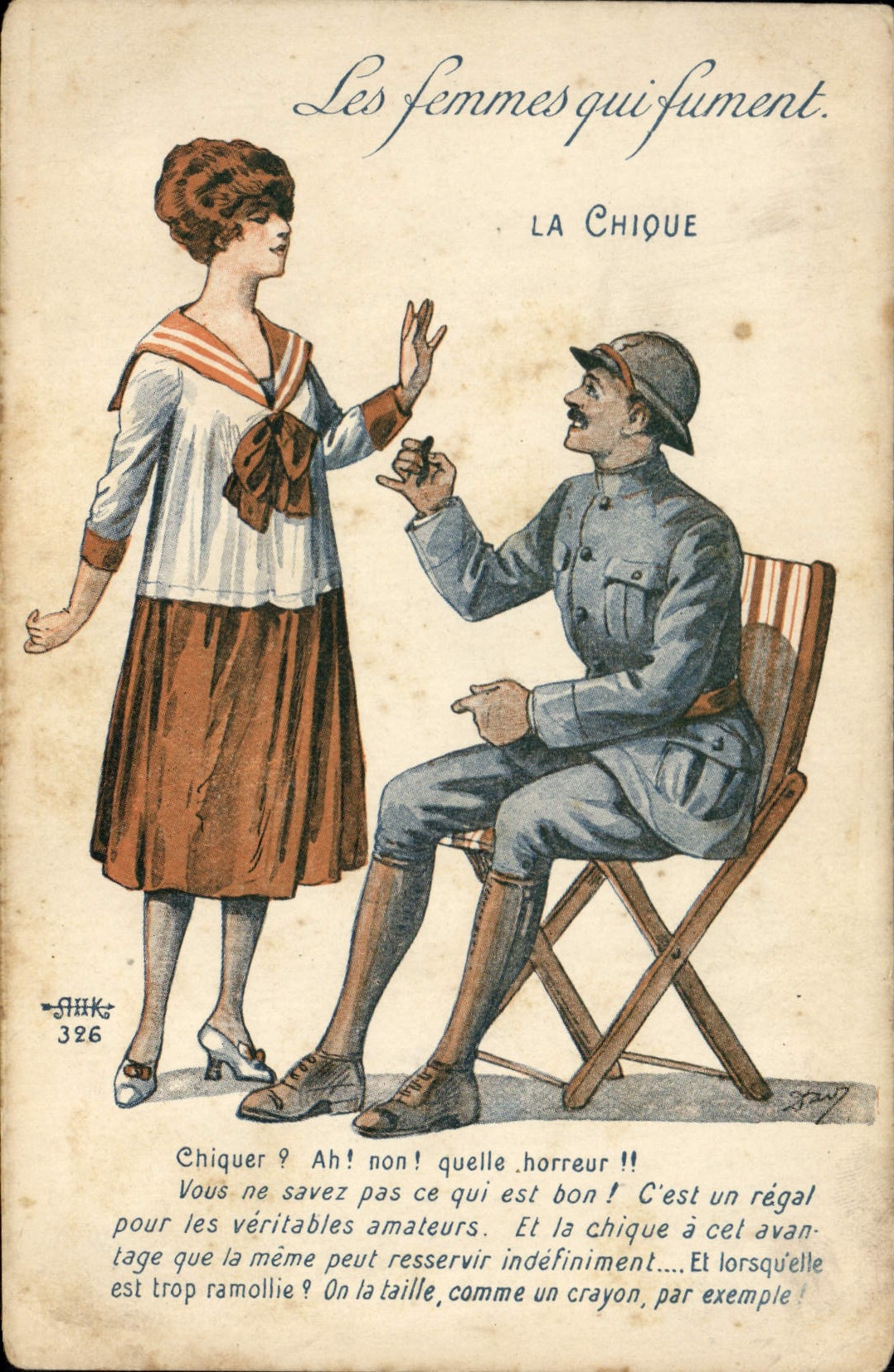 CPA Foklore Tabac Les femmes qui fument La chique Soldat Militaria 