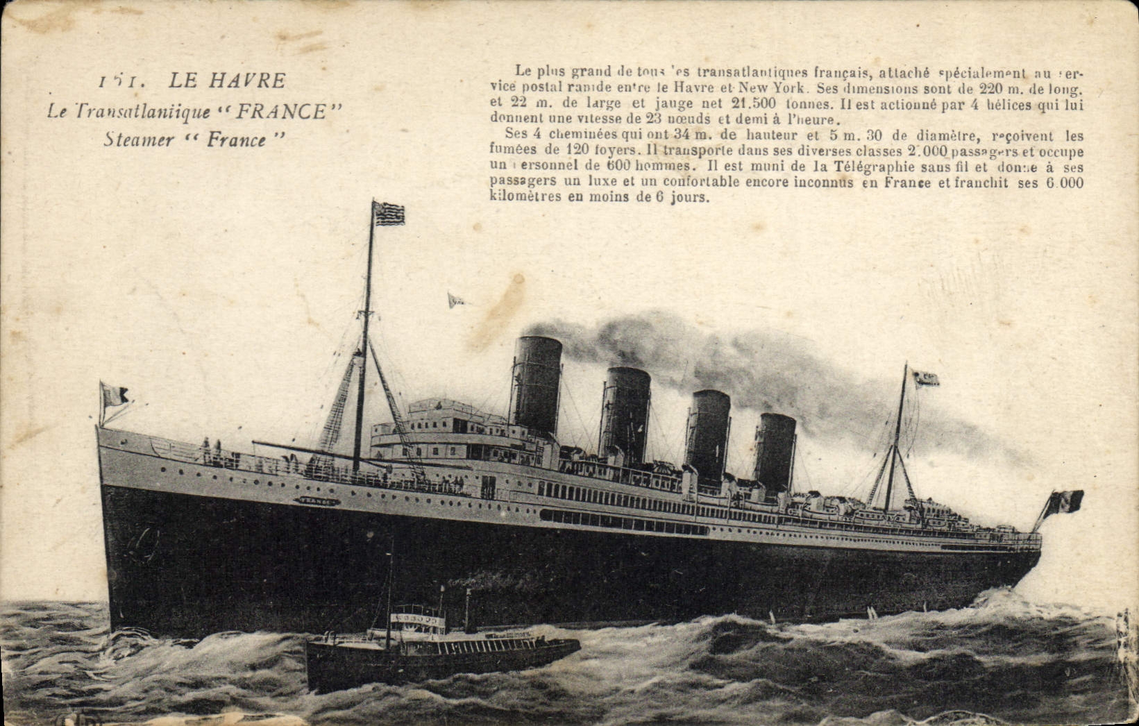 Le Transatlantique "France" — Le Havre — Impr. Le Deléty, Paris