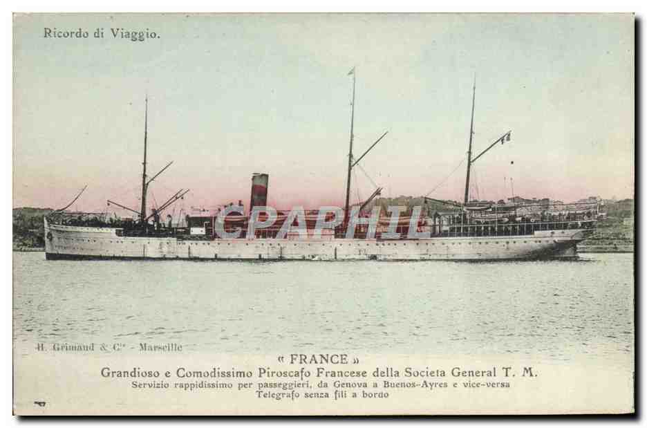 Piroscaph français « France » — service Genova-Buenos Aires — H. Grimaud & C° - Marseille