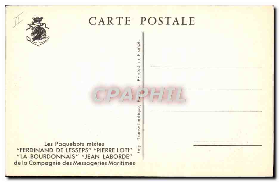 CPA Bateau Paquebots mixtes Ferdinand de Lesseps Pierre Loti La Bourdonnais Jean Laborde  — Verso