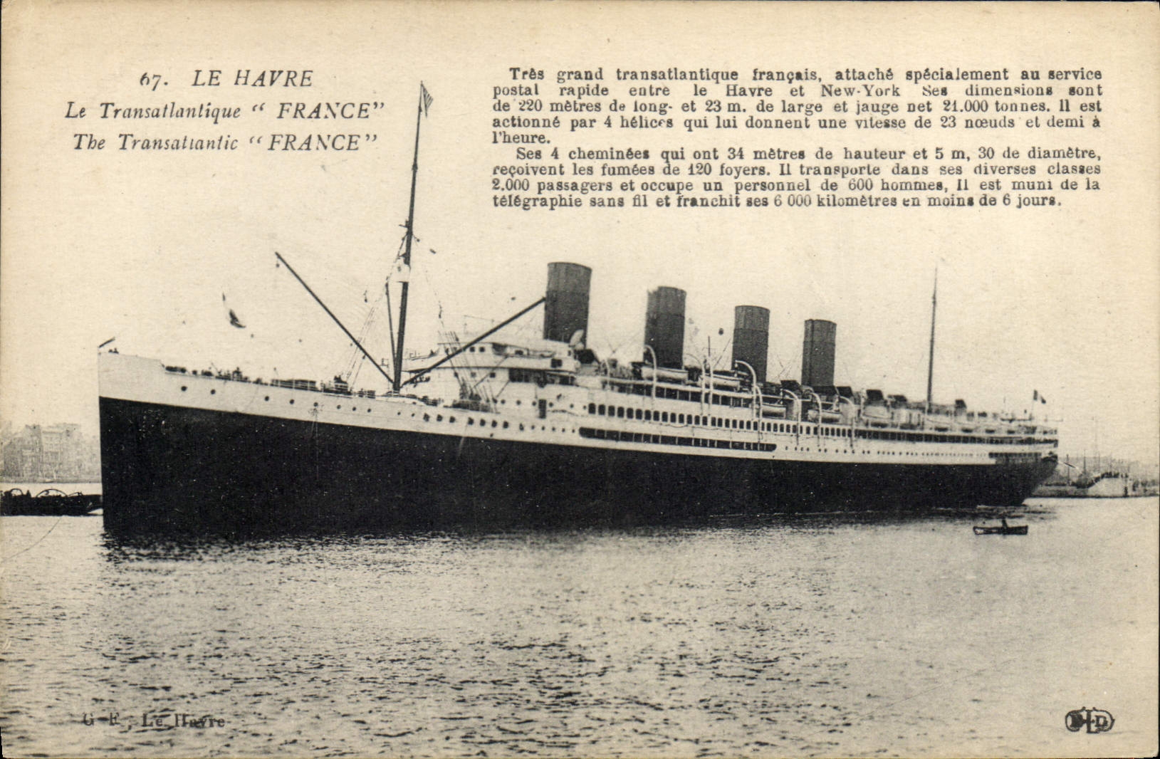 Le Transatlantique "FRANCE" — Le Havre — Imprimé Illustré