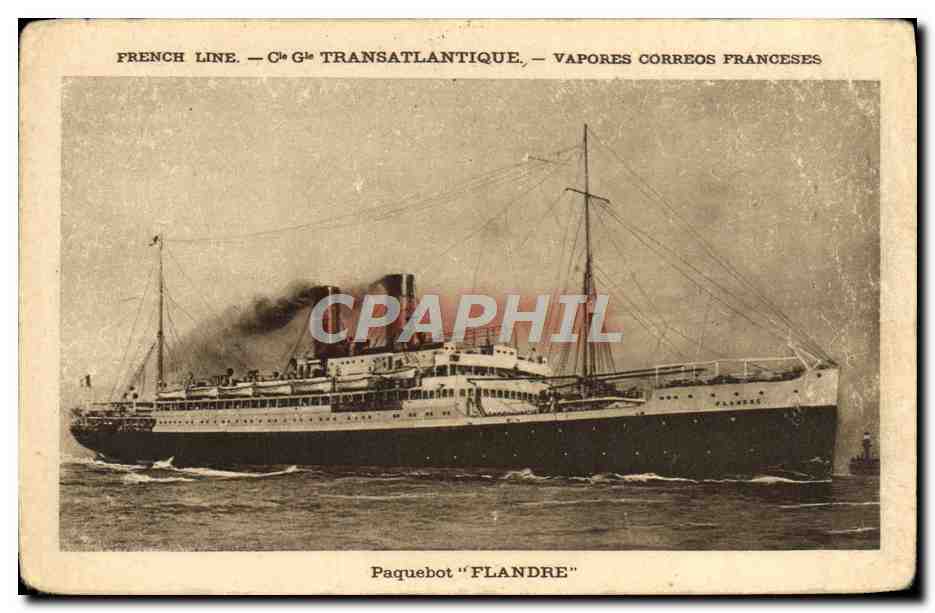 Paquebot "Flandre" — French Line, Compagnie Transatlantique — éditeur Lary et Nourdin, Paris