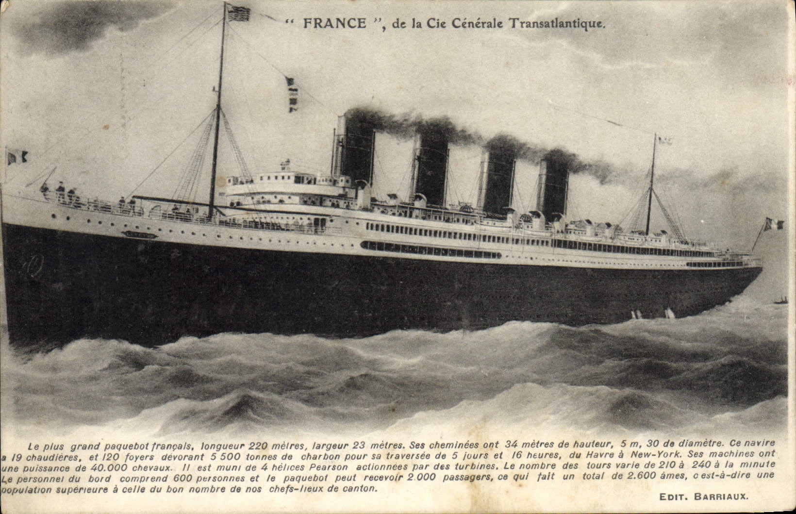 Le paquebot "France" — Cie Générale Transatlantique — Edit. Barriaux