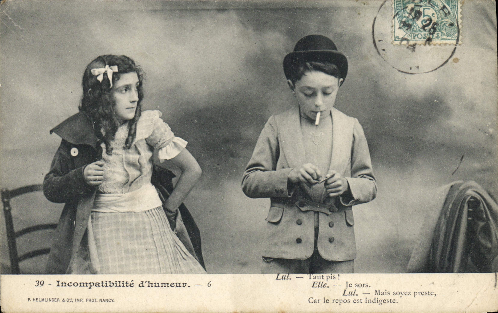CPA Fantaisie Enfants Incompatabilite d'humeur Tabac Cigarette