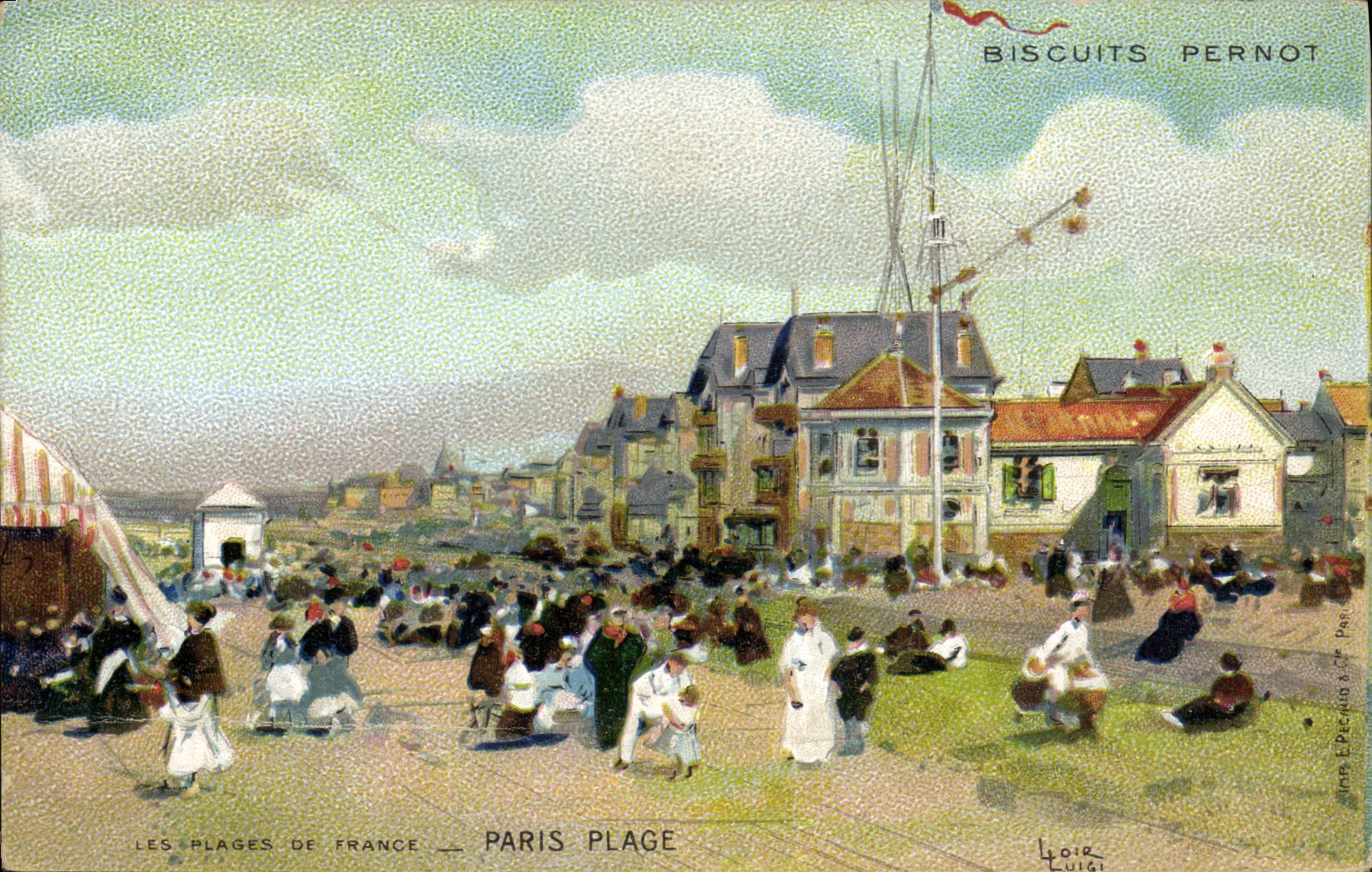 CPA Fantaisie Illustrateur Les plages de France Paris Plage Publicite Biscuits Pernot