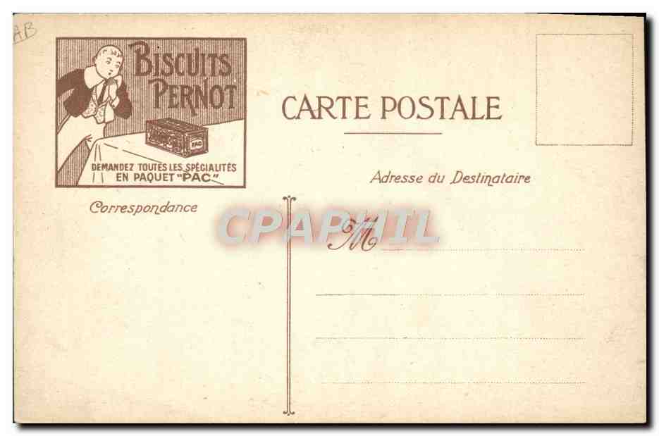 CPA Fantaisie Illustrateur Les plages de France Dinard Publicite Biscuits Pernot — Rückseite