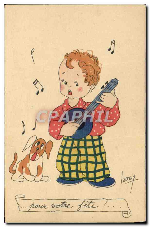 CPA Fantaisie Illustrateur Lacroix Enfant Banjo Chien