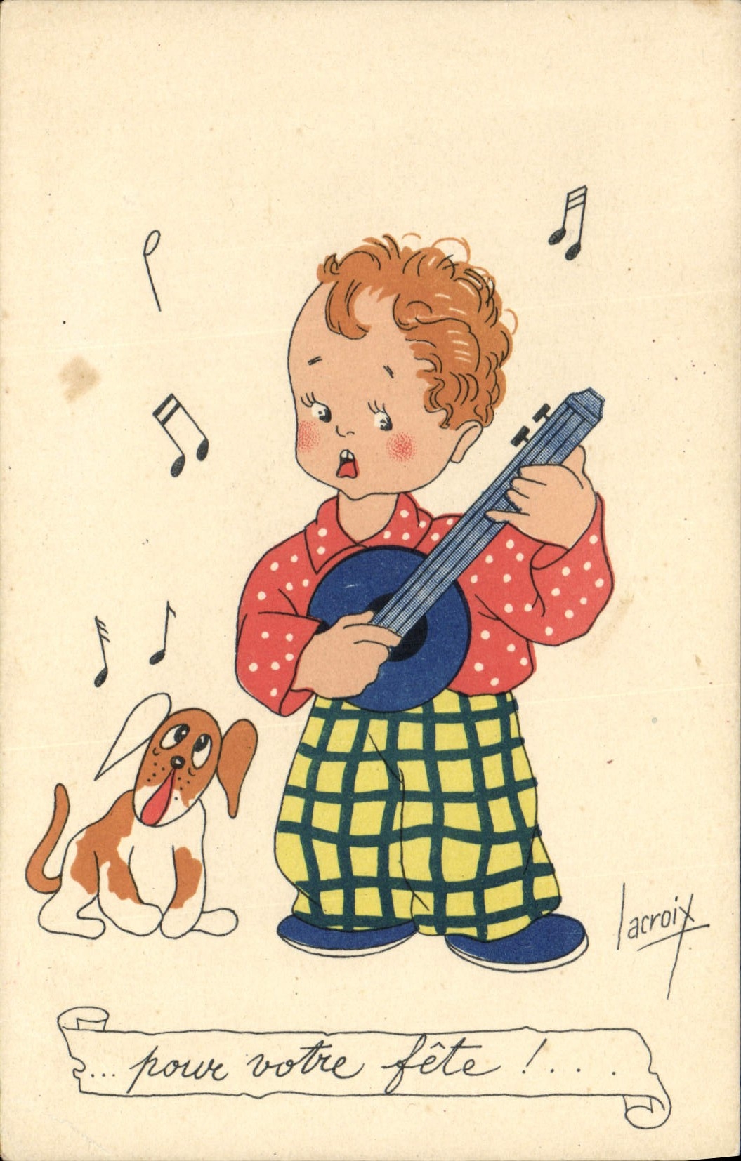 CPA Fantaisie Illustrateur Lacroix Enfant Banjo Chien