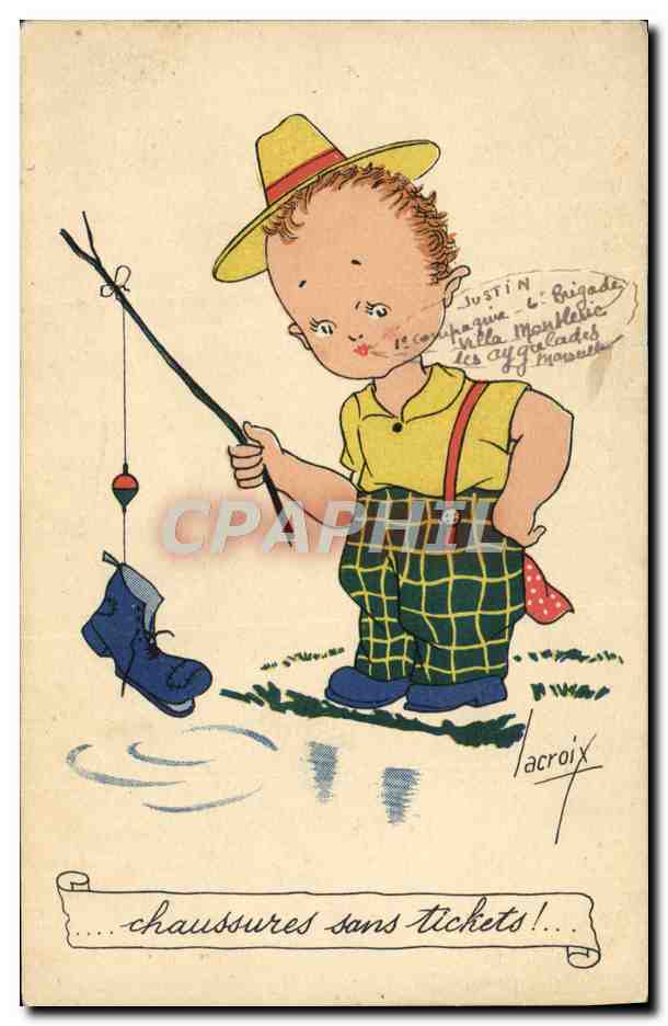 CPA Fantaisie Illustrateur Lacroix Enfant Peche Chaussure