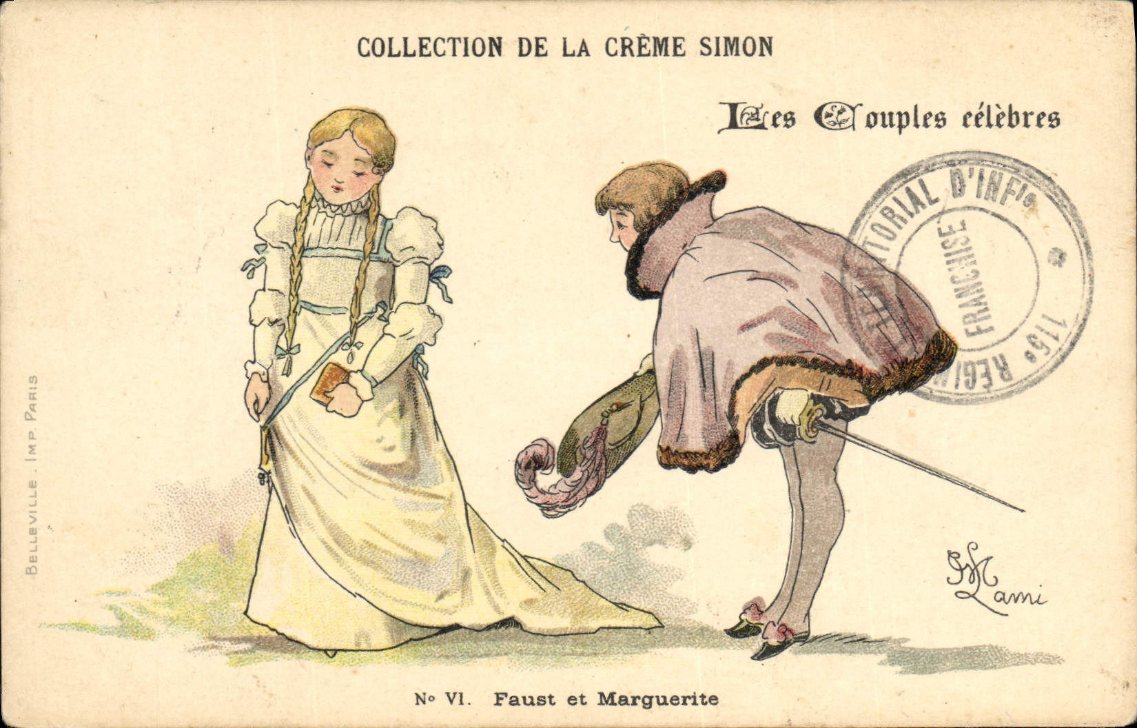 Faust et Marguerite — Collection de la Crème Simon, Les Couples célèbres, No VI — Belleville, Imp. Paris