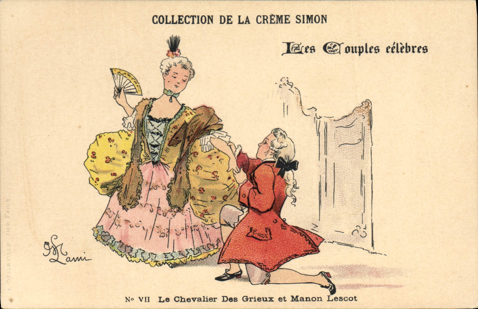 CPA Fantaisie Illustrateur Lami Collection de la Creme Simon Le chevalier des Grieux et Manon Lescot Eventail 