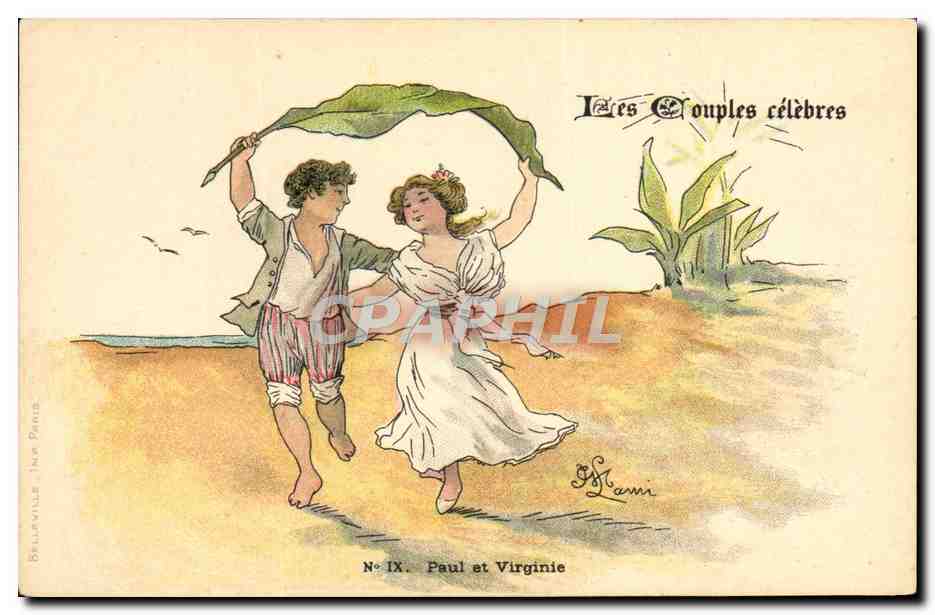 Paul et Virginie — Les Couples célèbres — Bella Ville, Impr. Paris, N° IX