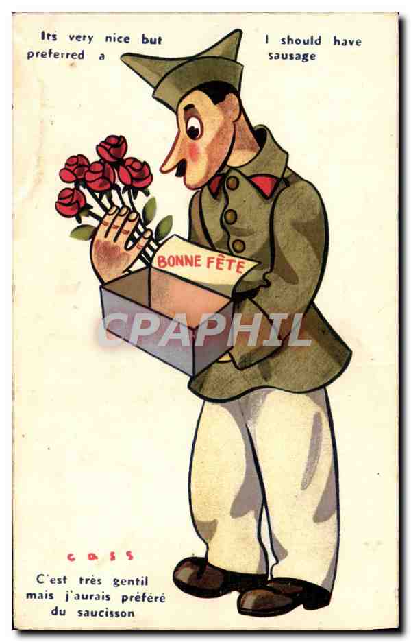 CPA Fantaisie Militaria Cass Fleurs