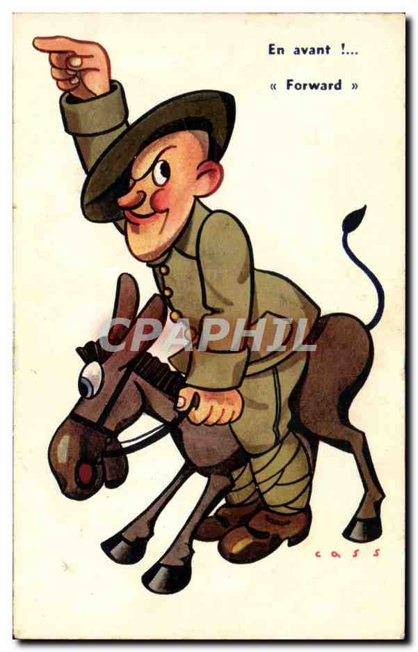 CPA Fantaisie Militaria Cass Ane Mule 
