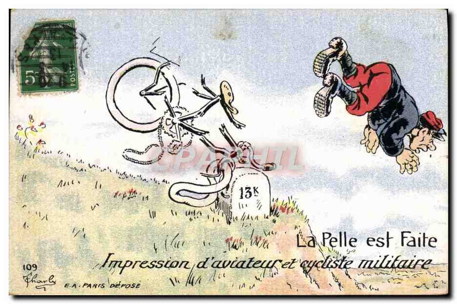 Aviateur et cycliste militaire — impression humoristique — E.A. PARIS DÉPOSÉ, n°109