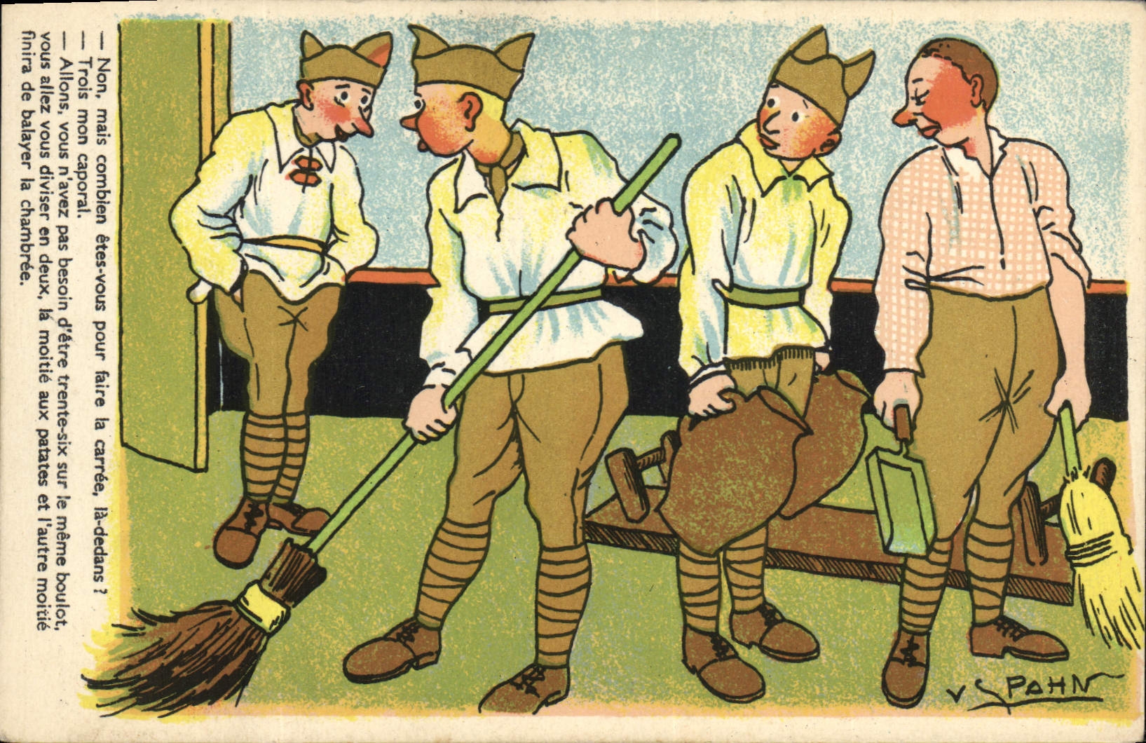 Soldats en uniforme — scène humoristique avec dialogue — éditeur P-C PARIS, série M-118