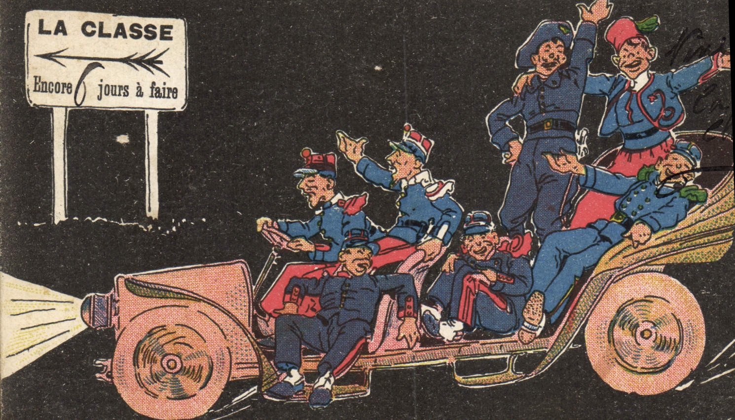La Classe — Caricature de soldats en voiture — Éditeur non identifié