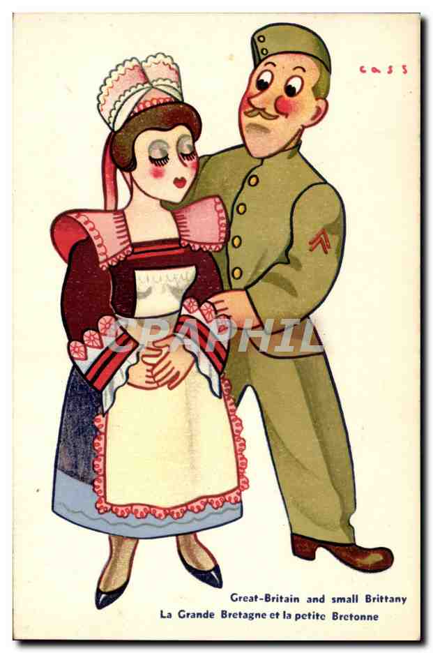 CPA Fantaisie Militaria Cass Great Britain and small Brittany Bretagne Folklore
