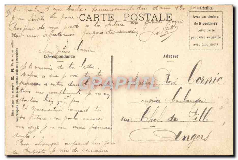 L'appel à la corvée des puces — Scènes Militaires — E.R., Paris, Modèle déposé n° 15351 — Reverso