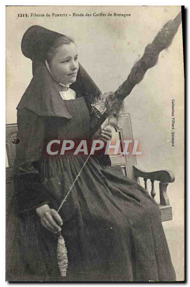 CPA Folklore Fileuse de Pontivy Etude des coiffes de Bretagne 