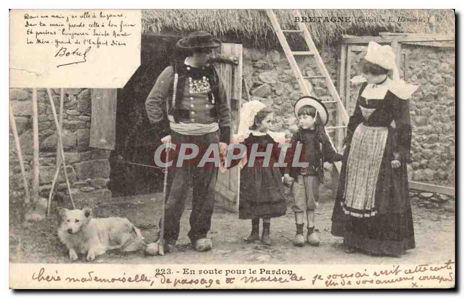 CPA Folklore En route pour le pardon Botrel Chein 