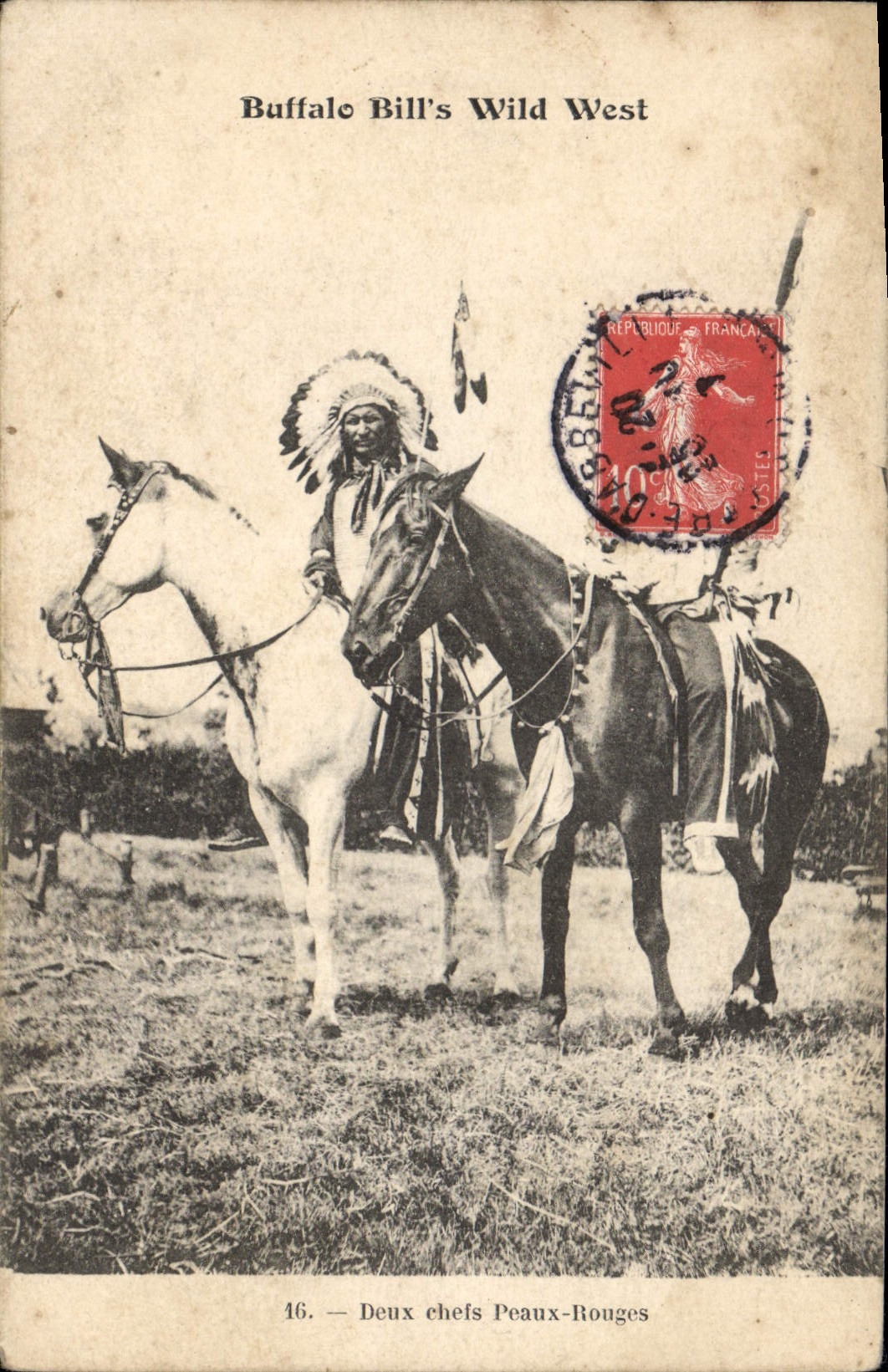 CPA Far West Cow Boy Buffalo Bill's Wild WEst Cheval Indiens Deux chefs peaux Rouges