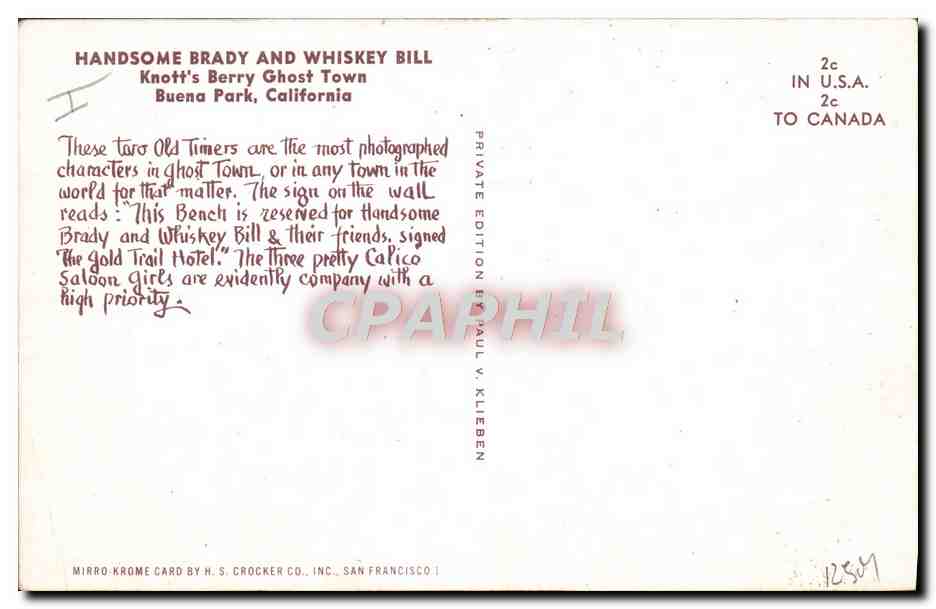 CPM Far West Cow Boy Handsome Brady and Whiskey Bill Knott's Berry Ghost Town Buena Park California — Verso